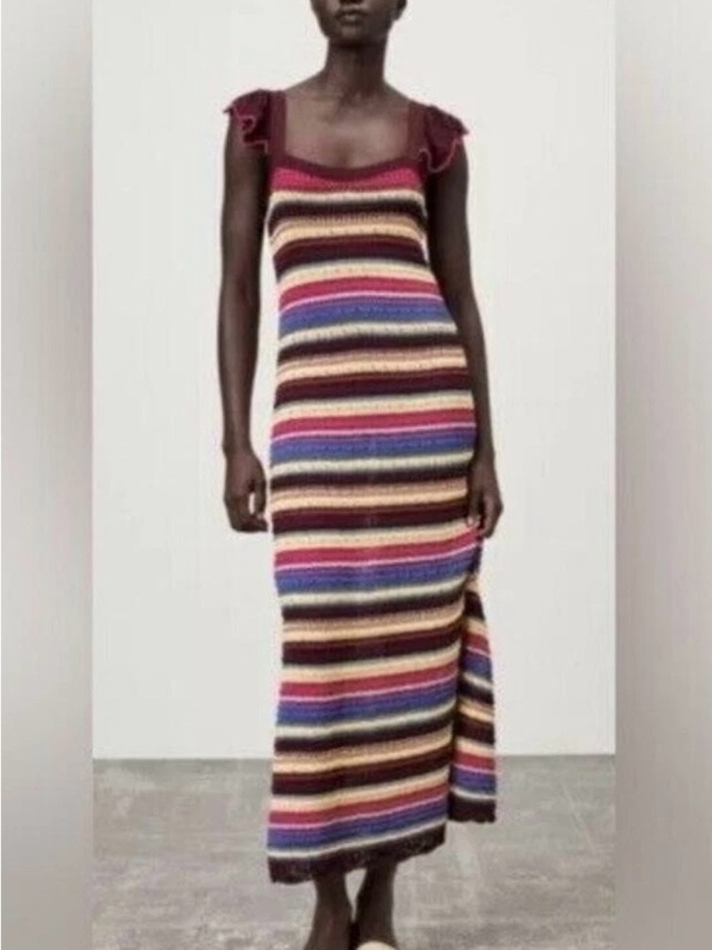 NWT NWT Women's Zara Special Edition Crochet Knit Striped Maxi Dress